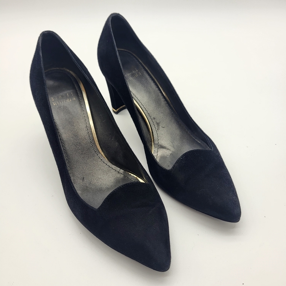 Stuart Weitzman Black Feminine Pointed Toe Suede Heels